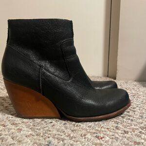 Kork-Ease Michelle Black Leather Ankle Wedge Boots- Size 10
